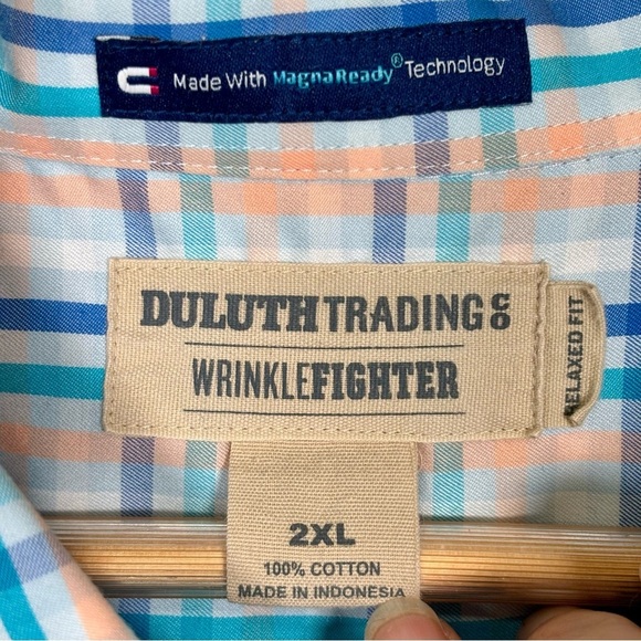 Duluth Trading Co Magnetic Buttons Short Sleeve Plaid Shirt-Blue/Orange-Men XXL - Picture 6 of 7